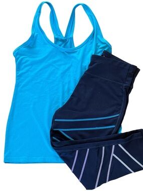 C9 BY CHAMPION ATHLETIC CAPRI LEGGING RACERBACK TANK MULTICOLOR LASER PRINT MED